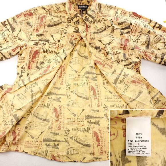 Woolrich Niagara Falls Bass Fishing All Over Print Campground Shirt Men Large - Picture 5 of 12